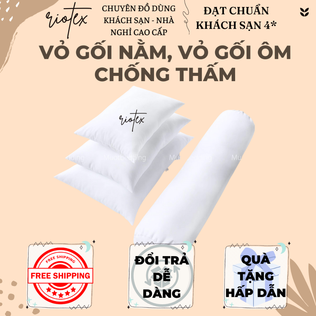 Vỏ gối nằm chống thấm Riotex dễ dàng vệ sinh - KT: 40x60cm/50x70cm/35x100cm