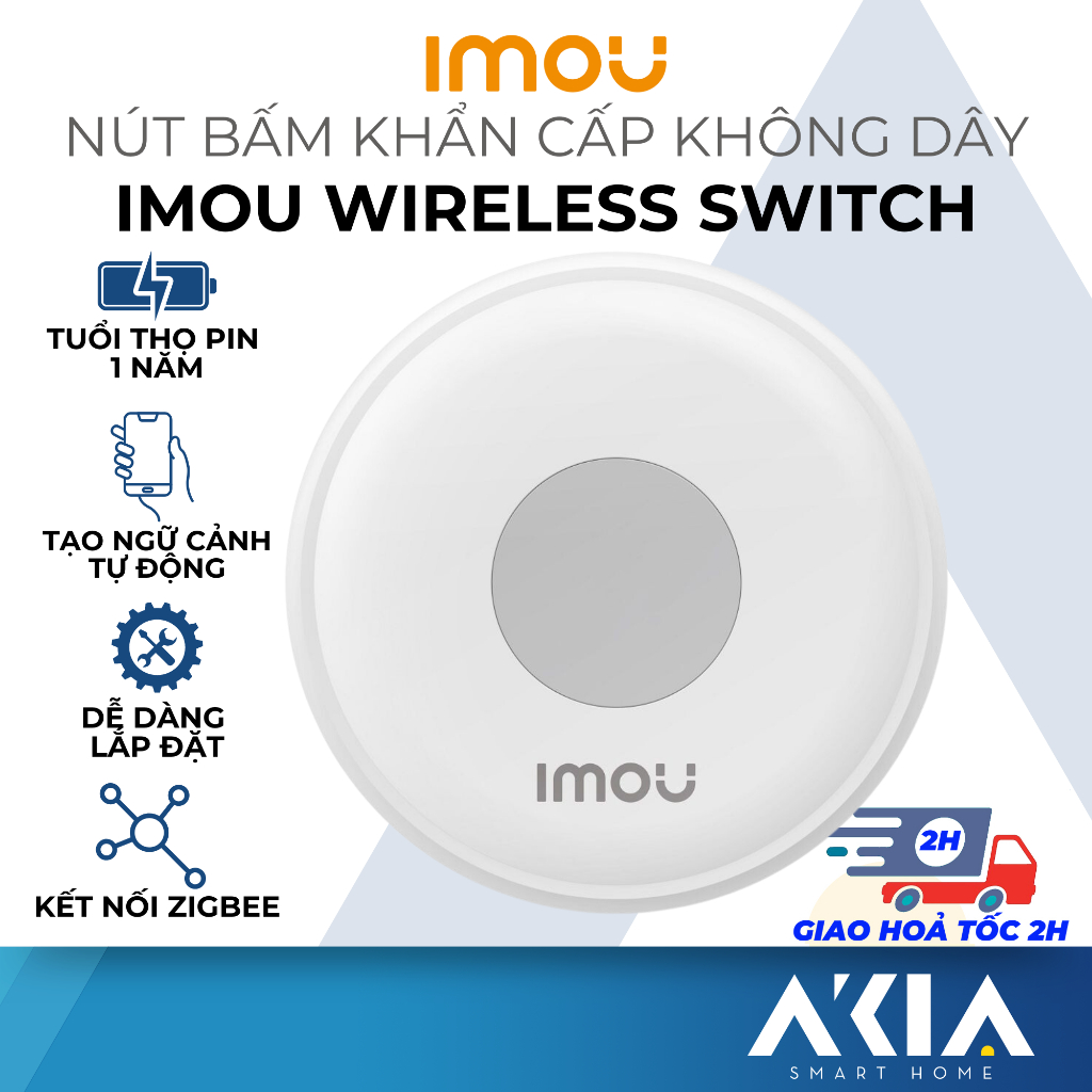 Nút bấm khẩn cấp không dây Imou ZE1 wireless switch, truyền tín hiệu đến app điện thoại khi kết nối hub zigbee