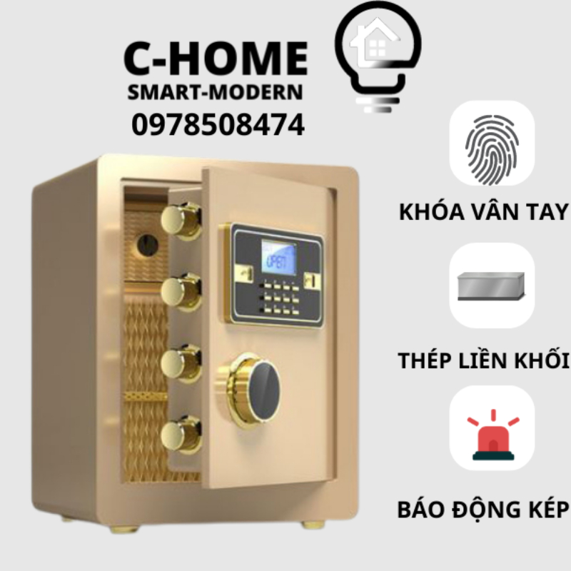 Két Sắt Điện Tử Thông Minh C-HOME khoá số- Vân Tay Chống Cháy, an toàn bảo mật cao cho gia đình văn phòng ,kt 45*38*32