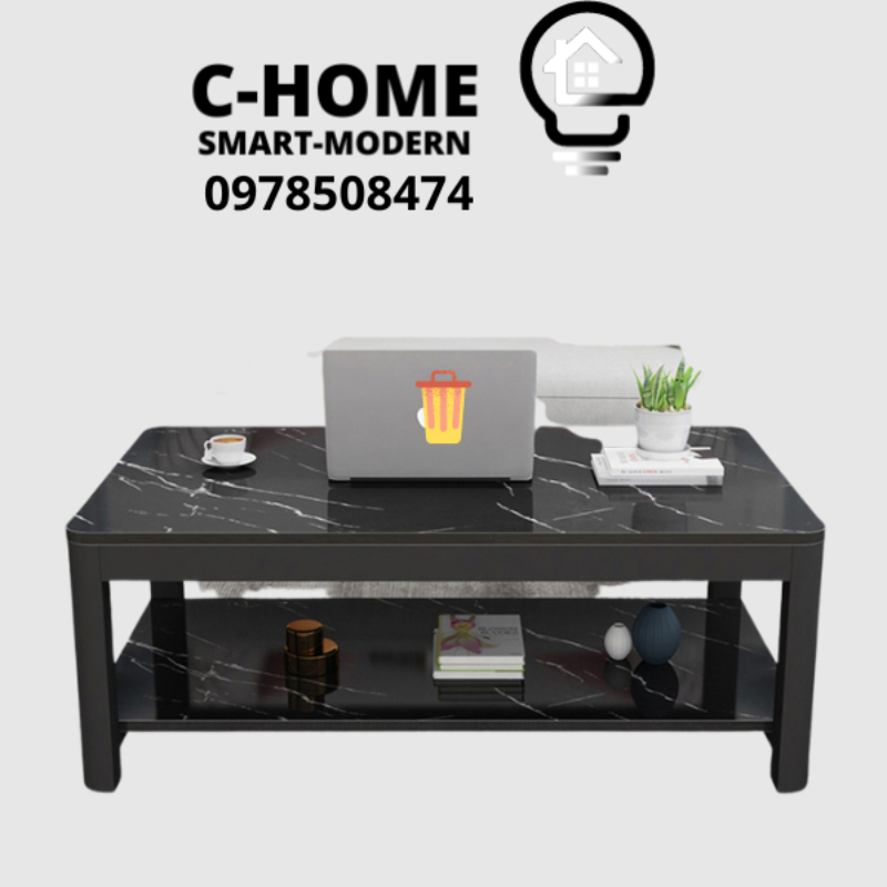 Bàn sofa phòng khách C-HOME,bàn trà hình hộp chữ nhật mặt gỗ vân đá sang trọng kích thước 100*50*42cm