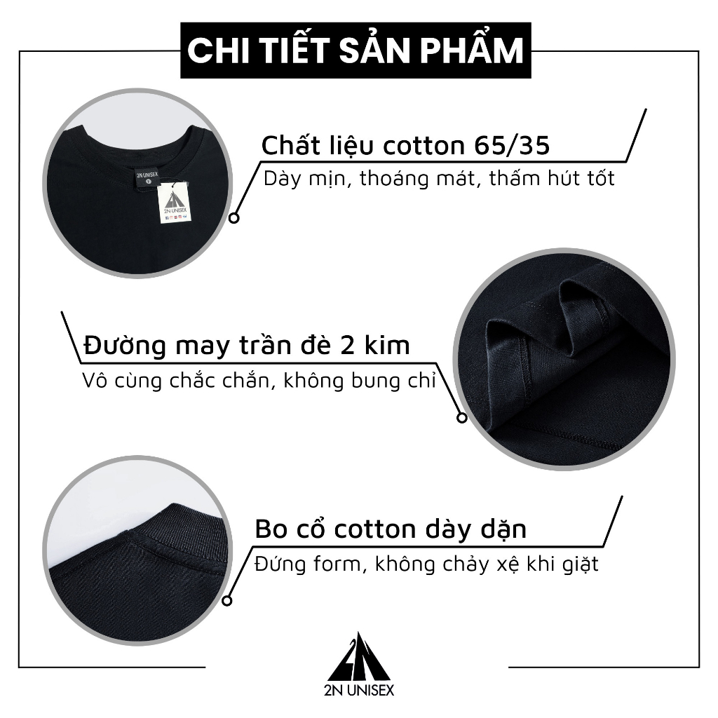 Áo phông nam nữ form rộng 2N Unisex thun cotton in tọa độ màu đen/trắng/xanh/nâu/xám đất