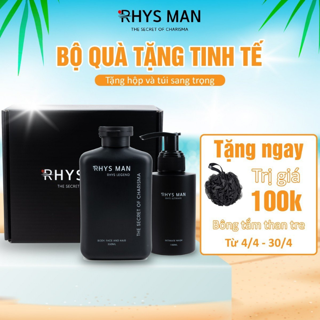 Bộ quà tặng Tinh Tế - SỮA TẮM GỘI nam 3 in1 hương nước hoa 350 ml & DUNG DỊCH VỆ SINH nam bạc hà 100ml RHYS MAN