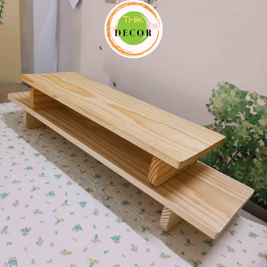 Kệ kê màn hình máy tính, laptop Thik Decor bằng gỗ thông tự nhiên, decor trang trí giúp bàn làm việc gọn gàng.