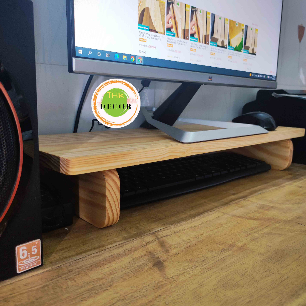 Kệ kê màn hình máy tính, laptop Thik Decor bằng gỗ thông tự nhiên, decor trang trí giúp bàn làm việc gọn gàng.