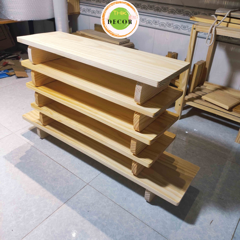 Kệ kê màn hình máy tính, laptop Thik Decor bằng gỗ thông tự nhiên, decor trang trí giúp bàn làm việc gọn gàng.