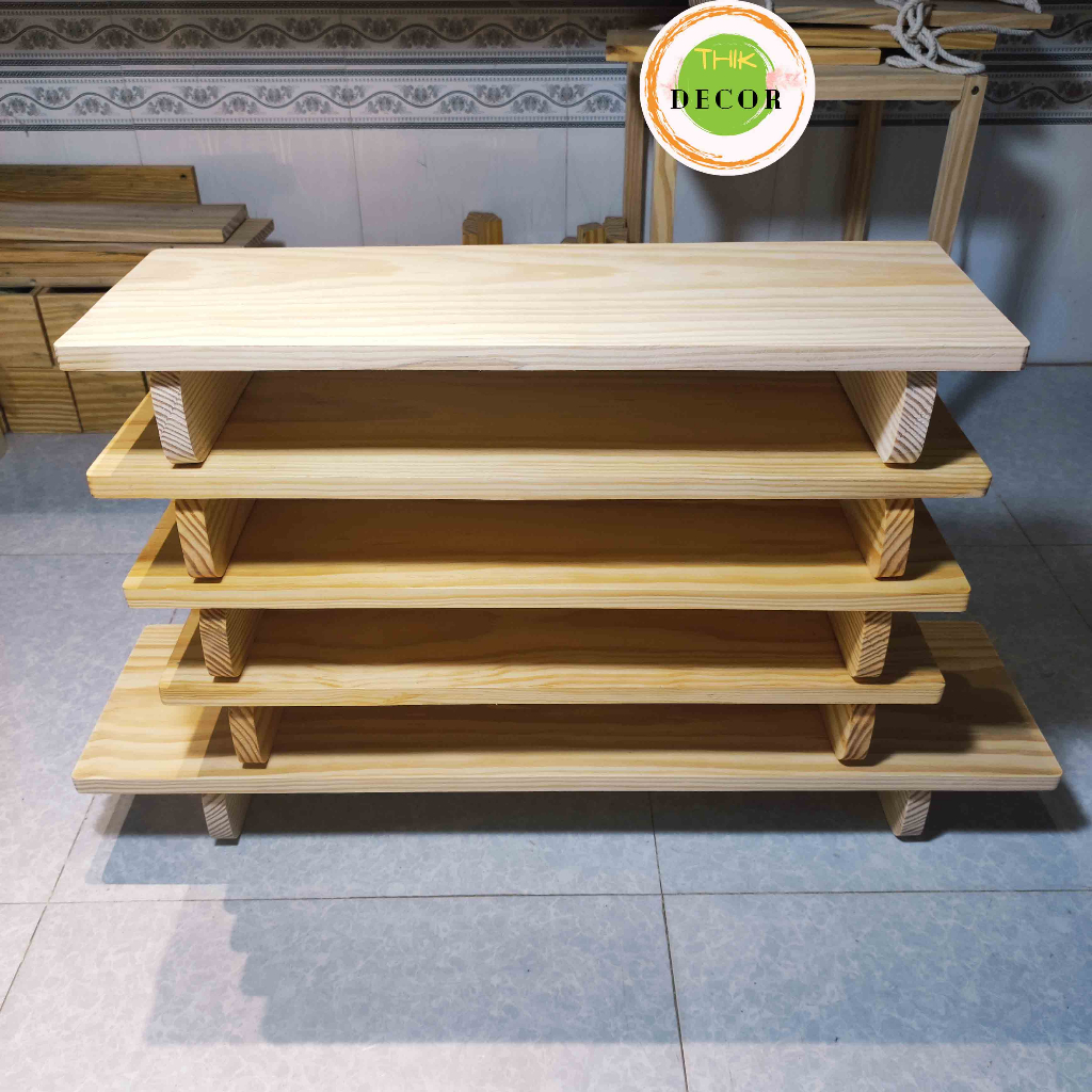 Kệ kê màn hình máy tính, laptop Thik Decor bằng gỗ thông tự nhiên, decor trang trí giúp bàn làm việc gọn gàng.