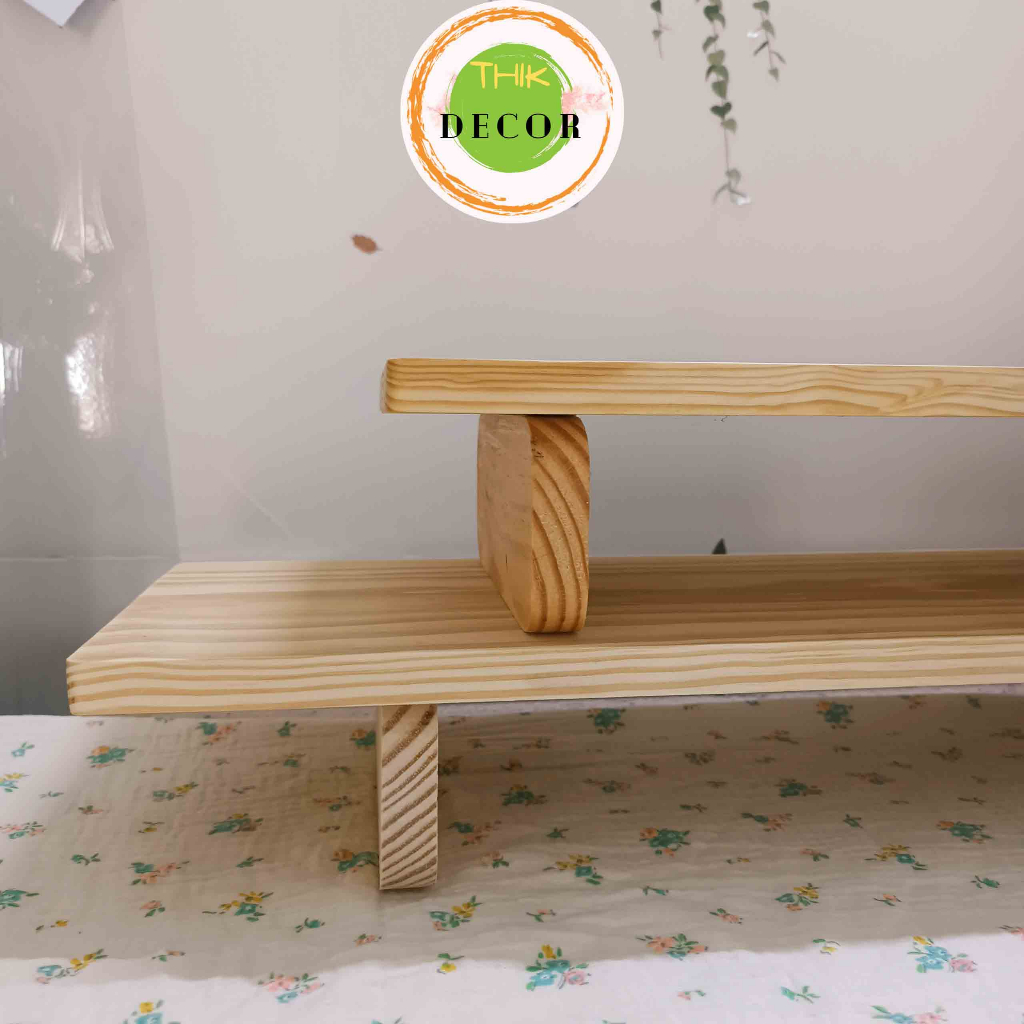 Kệ kê màn hình máy tính, laptop Thik Decor bằng gỗ thông tự nhiên, decor trang trí giúp bàn làm việc gọn gàng.