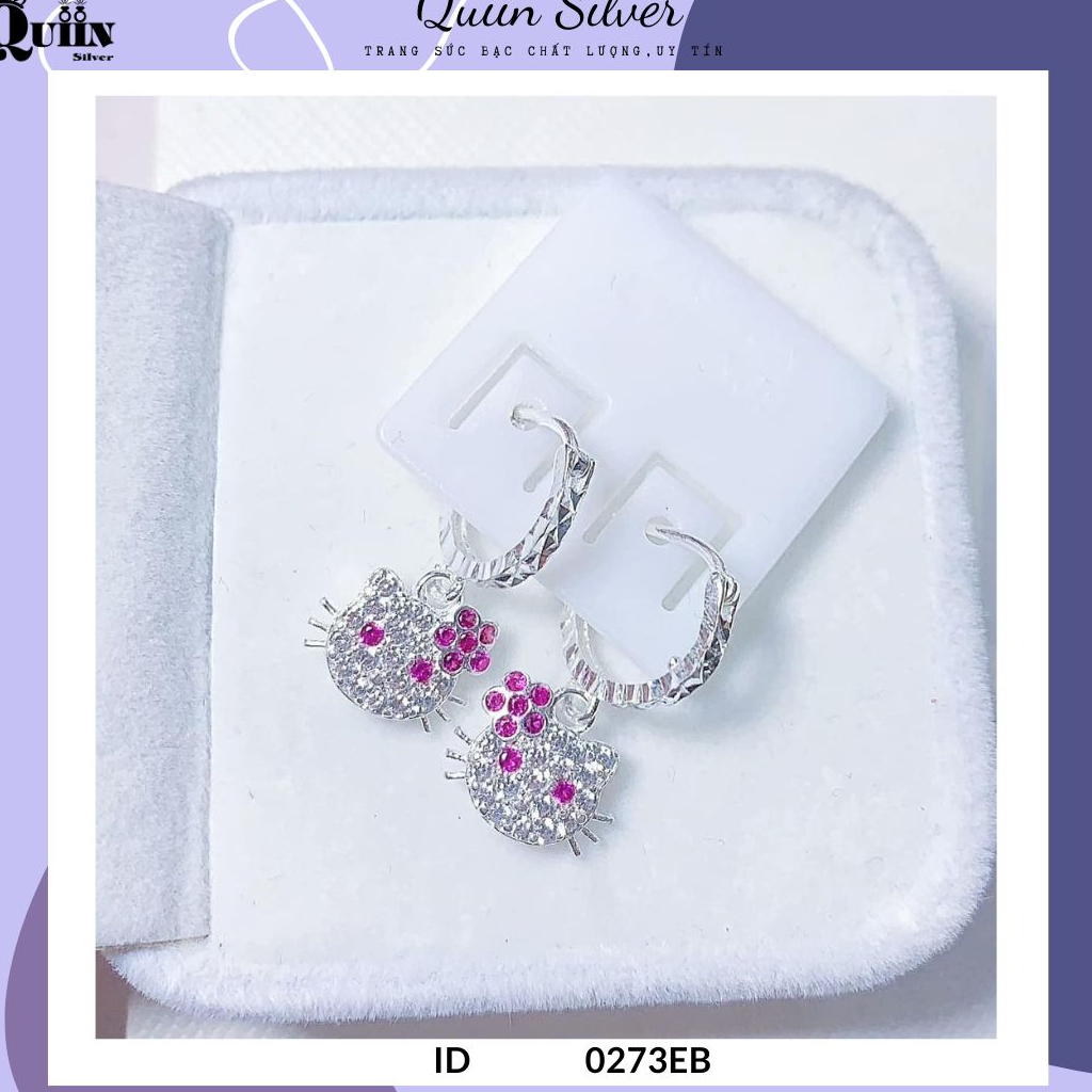 Bông tai/Khuyên tai bạc ta, bạc S925 Quiin - Hình Hello Kitty dành cho bé gái 0273EB