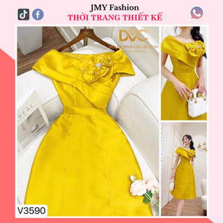 V3590 Váy đầm vàng tafta đính hoa ngực sang chảnh [DVC&ACC] váy A vàng dự tiệc