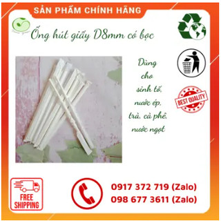 Combo 1000 ống hút giấy có màng bọc phi 8 x197mm để uống sinh tố, thức uống đá xay - ống hút giấy phi 8
