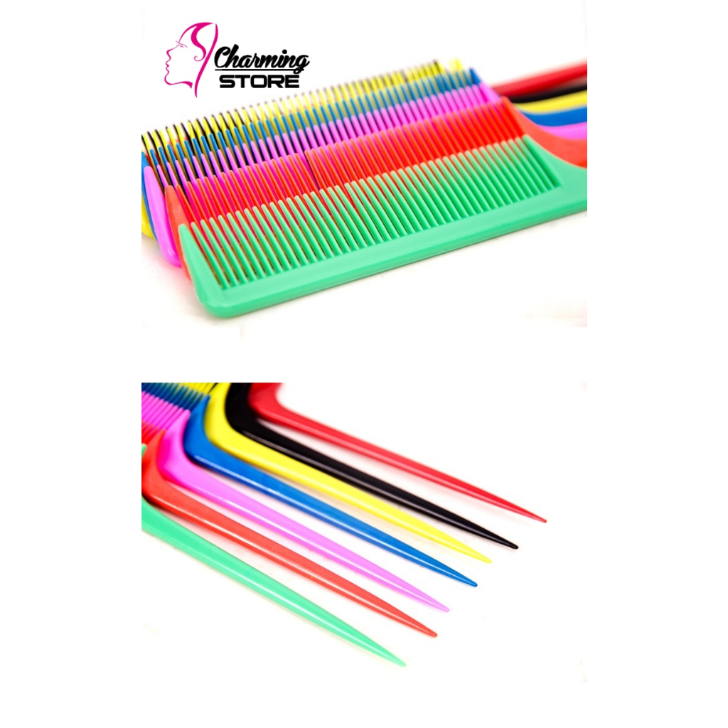 LƯỢC RẼ NGÔI CHIA TÓC đuôi nhọn nhiều màu, lược nhựa chải tóc tạo kiểu tóc, kích thước 21.5 x 2.5 cm