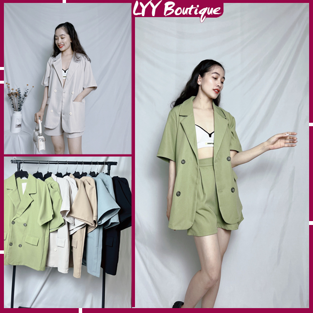 Set đồ nữ áo blazer trơn cộc tay kèm quần short form oversize nhiều màu hot hit LYY BOUTIQUE