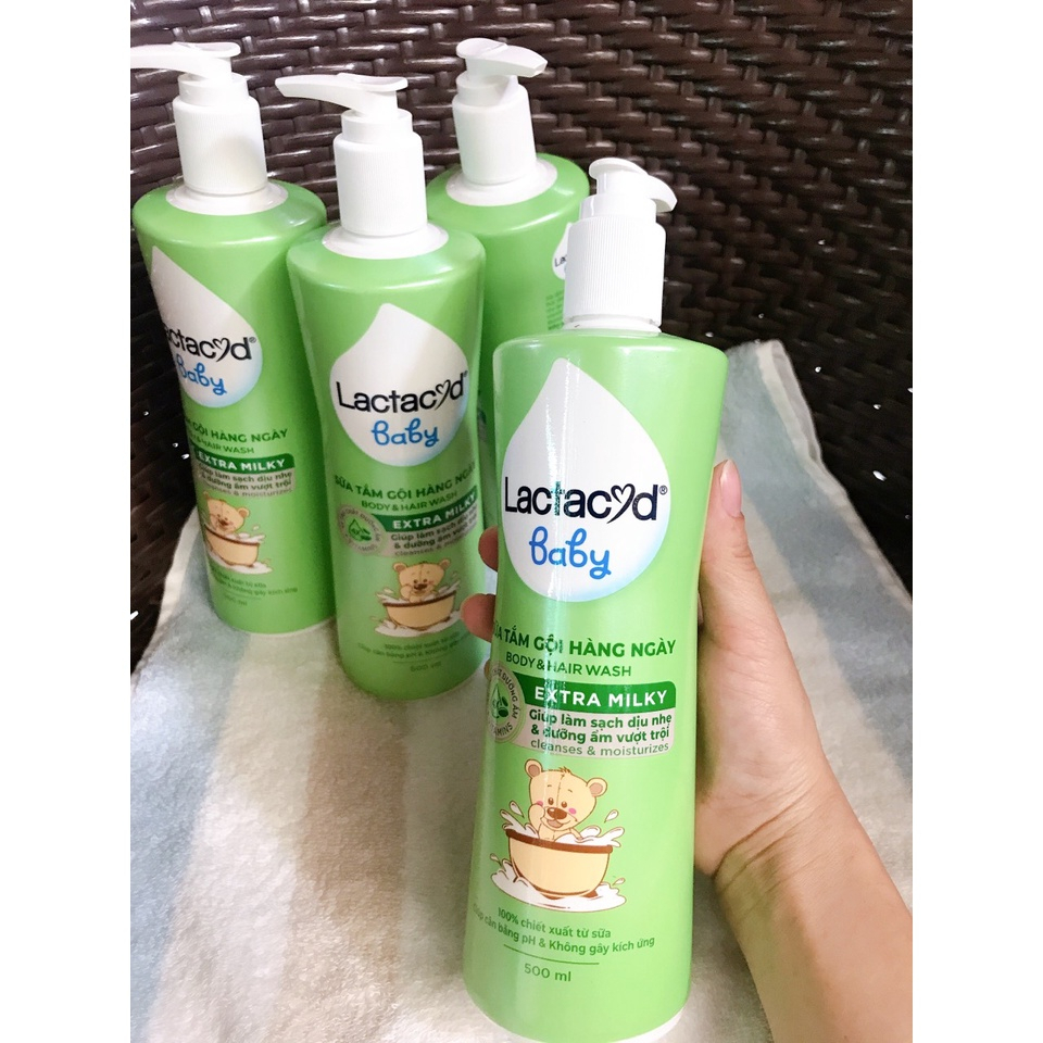 SỮA TẮM GỘI CHỐNG RÔM SẢY LACTACYD MILKY CHO BÉ SƠ SINH 250ML-500ML