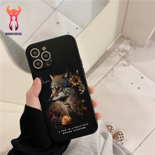 Ốp lưng iphone cạnh vuông bảo vệ camera hình cáo và hoa dành cho ip 6 đến 14promax - q2272