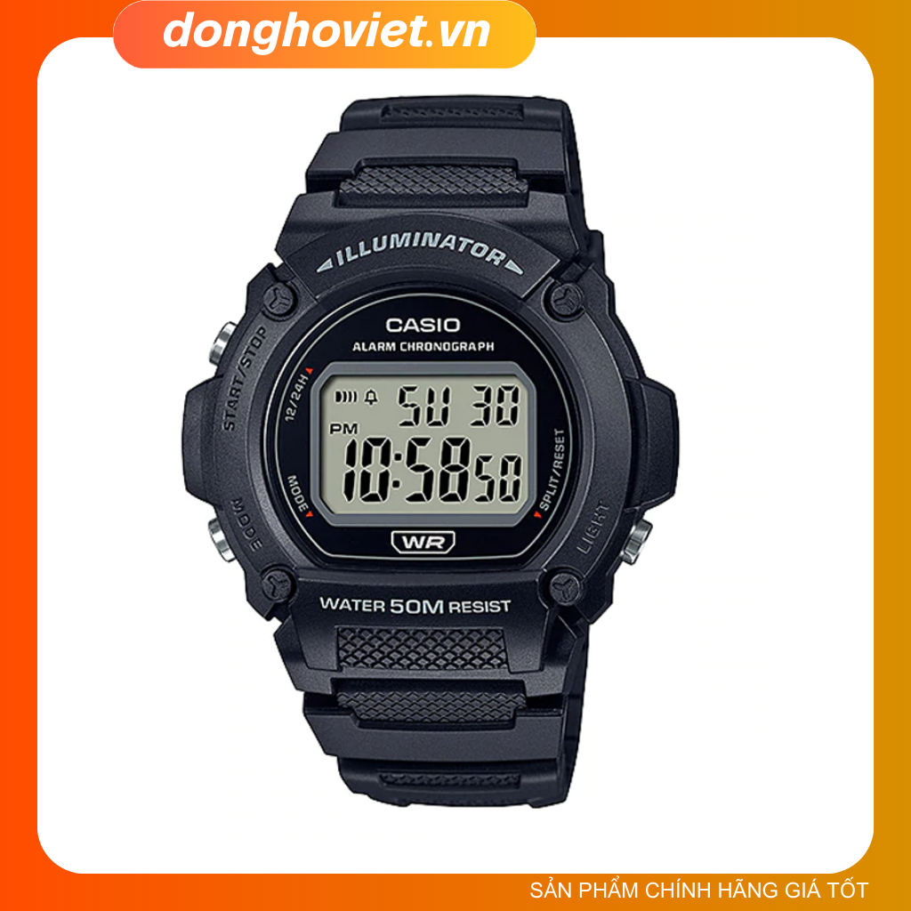 Đồng Hồ Nam casio chính hãng W-219H-1AVDF Dây nhựa màu đen | Pin 7 năm CR2016 | Size 47mm | Chống nước 5atm