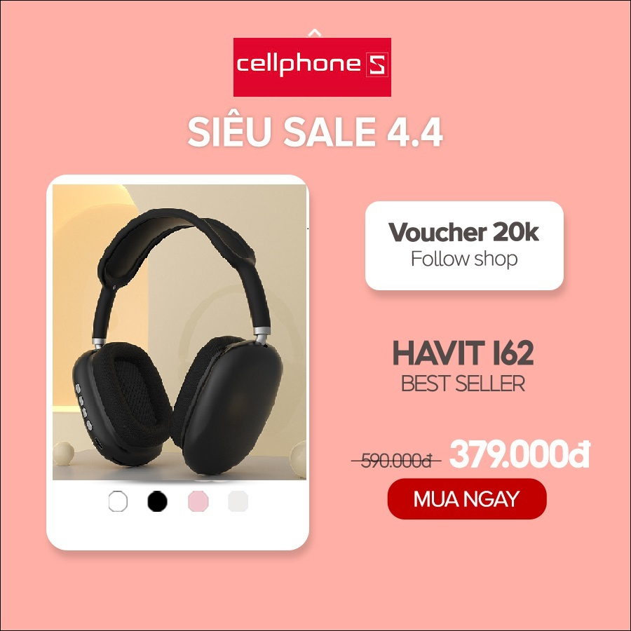 Tai Nghe Chụp Tai Bluetooth Headphone CELLPHONES, Driver 40mm, BT 5.3, Nghe Đến 20H, Gập Gọn 90 - Chính Hãng BH 12 Tháng