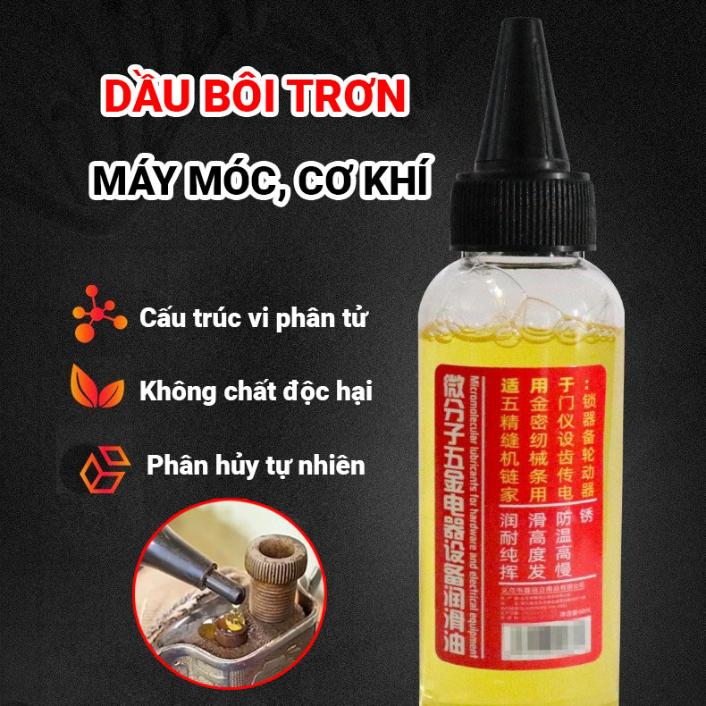 Dầu bôi trơn máy móc chống gỉ sét đa năng 60ml. Dầu tra xích, líp xe, vòng bi, động cơ, máy móc, bản lề, ổ khóa tiện lợi