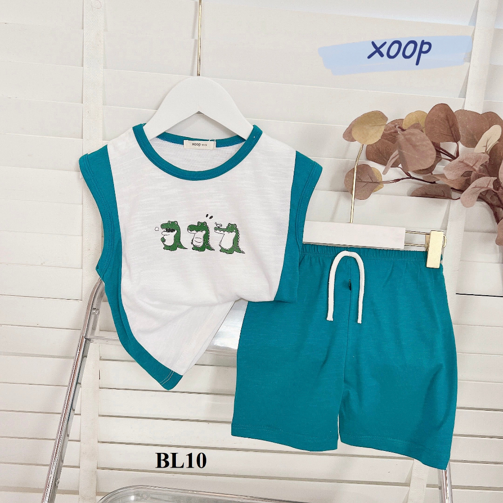 Bộ ba lỗ XOOP cotton vân gỗ in 3 con cá sấu cho bé trai (11-21kg) BL10,Đồ bộ thời trang quần áo trẻ em mặc nhà,đi chơi,d
