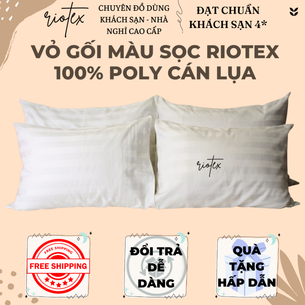 Vỏ gối nằm Riotex màu sọc mềm mịn êm - KT: 40x60cm/50x70cm