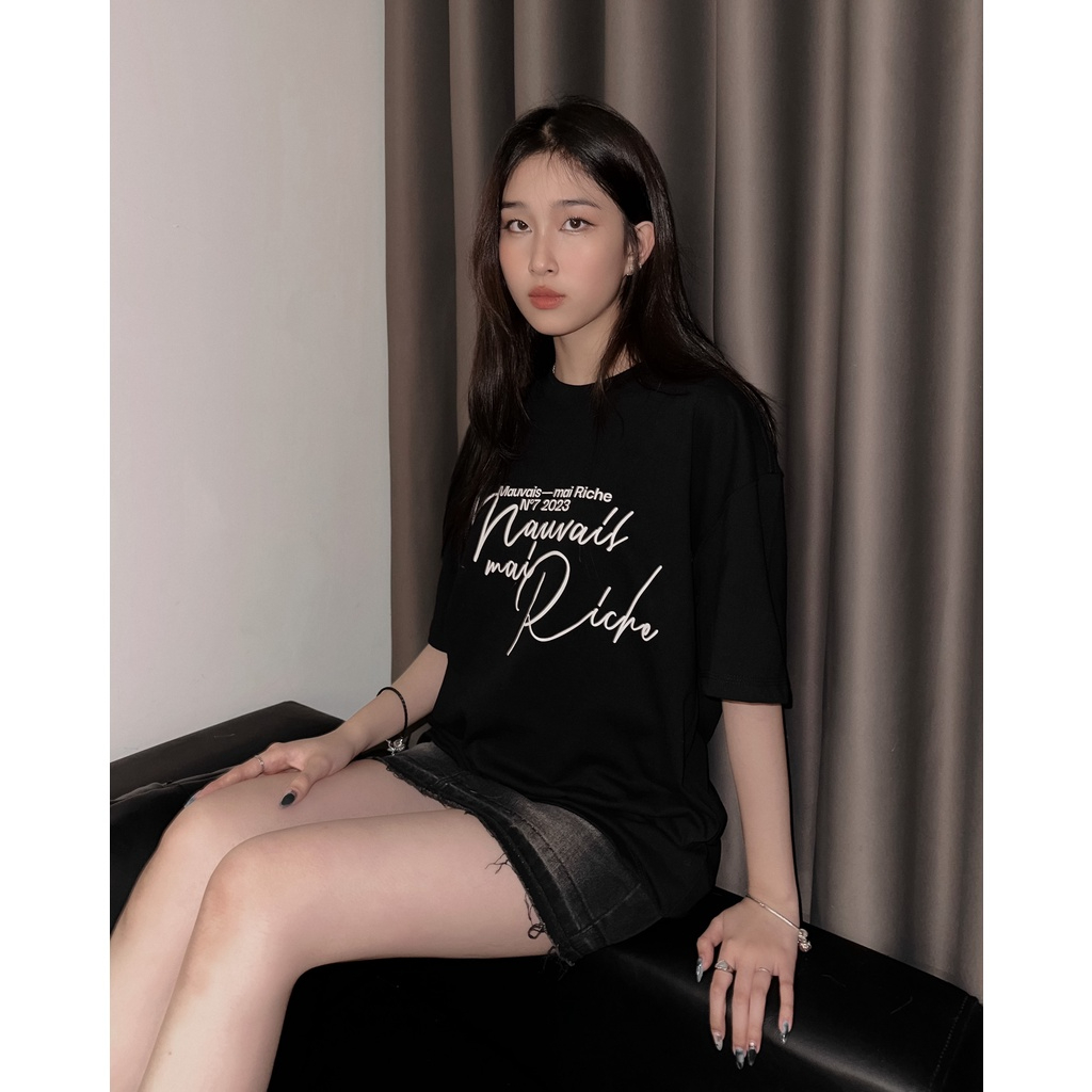 Áo phông unisex RICHE TEE tay lỡ local brand màu đen