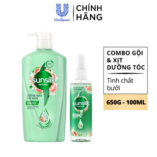 Combo Dầu gội và Xịt dưỡng tóc tinh chất bưởi Sunsilk Natural Dưỡng ngăn Gãy rụng 650g, 100ml