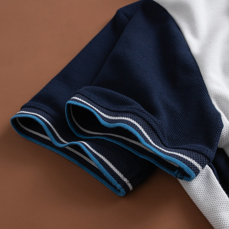 Áo polo can phối, thêu logo ngực ngắn tay, thoáng khí, trơn bo kẻ 1.ESTP018