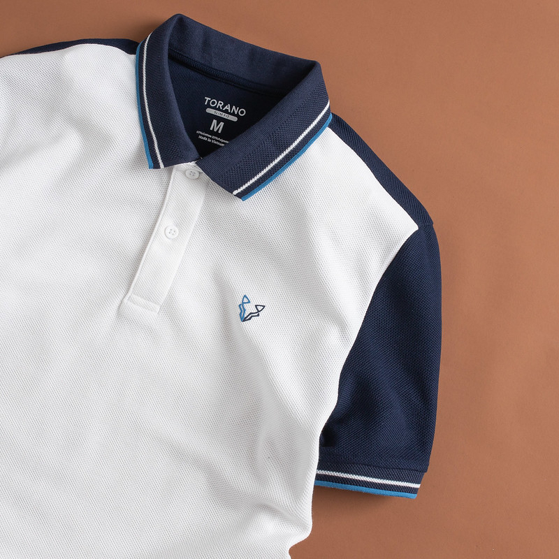 Áo polo can phối, thêu logo ngực ngắn tay, thoáng khí, trơn bo kẻ 1.ESTP018