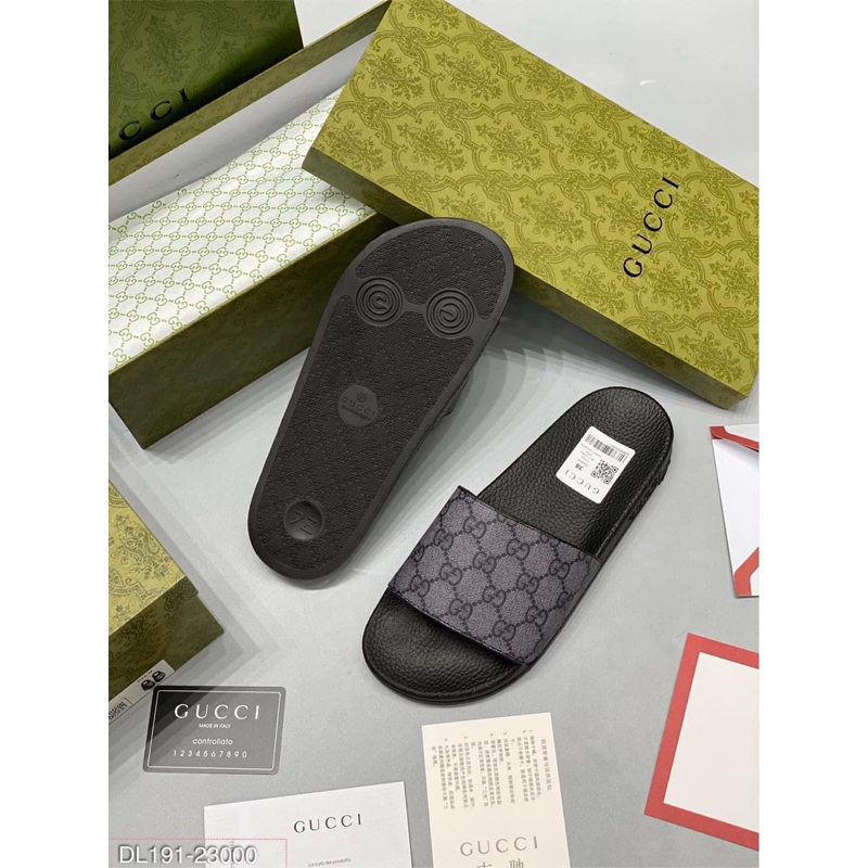 Dép nam cao cấp quai da kèm hộp như ảnh - Dép vân monogram truyền thống kèm full box