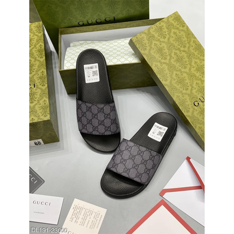 Dép nam cao cấp quai da kèm hộp như ảnh - Dép vân monogram truyền thống kèm full box