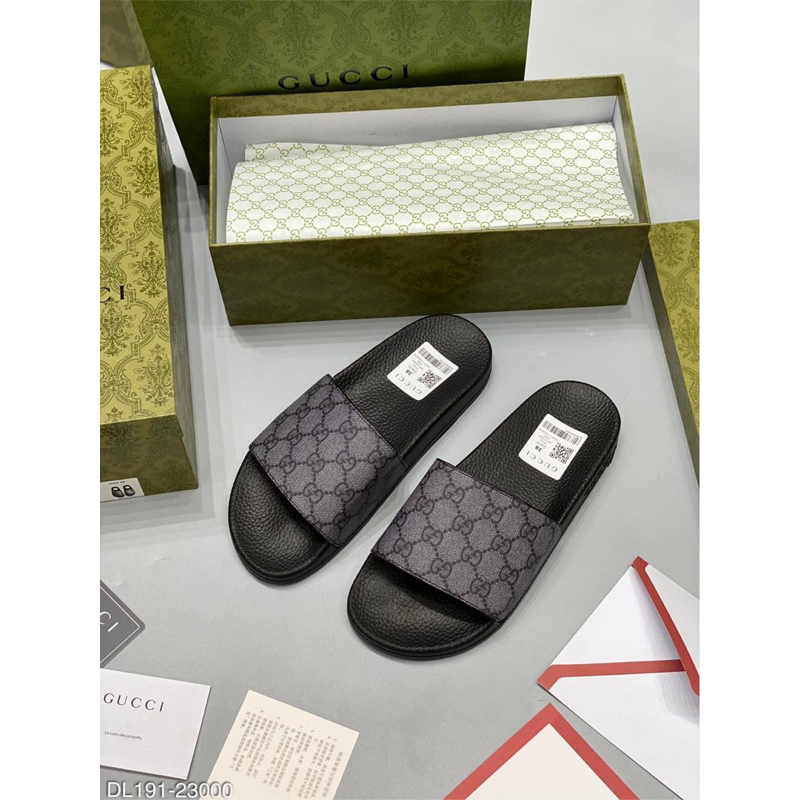 Dép nam cao cấp quai da kèm hộp như ảnh - Dép vân monogram truyền thống kèm full box