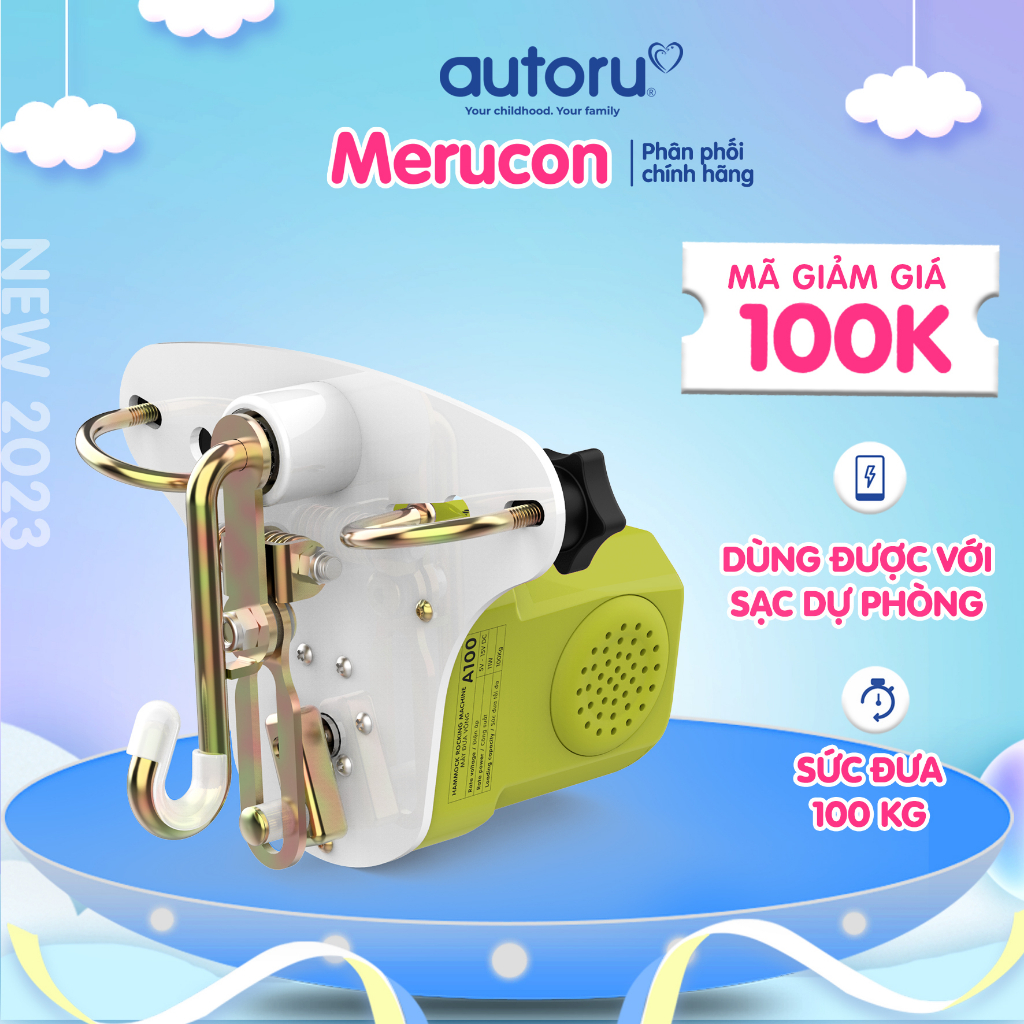 Máy đưa võng tự động Autoru A100 mẫu mới 2023 sức đưa 100Kg ru bé ngủ ngon, dùng sạc dự phòng 5V an toàn