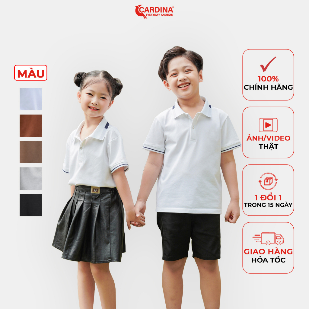 Áo Polo Trẻ Em 𝐂𝐀𝐑𝐃𝐈𝐍𝐀 Chất Cotton CVC Cao Cấp Cổ Bẻ Cộc Tay Thoáng Mát 3APK01