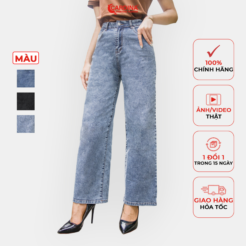 Quần Jeans Nữ 𝐂𝐀𝐑𝐃𝐈𝐍𝐀 Cao Cấp Quần Bò Ống Rộng Cài Khuy Có Khóa Kéo Bắt Trend Siêu Hot 2Q14 (Không Kèm Áo)