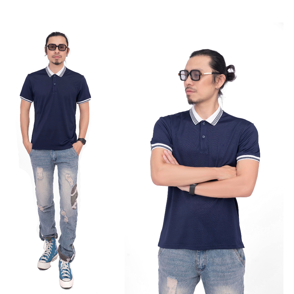 Áo thun nam polo trơn thể thao cổ bẻ cao cấp ngắn tay màu xanh Navy cá sấu Poly GI FASHION co giãn 4 chiều (MPC30304)