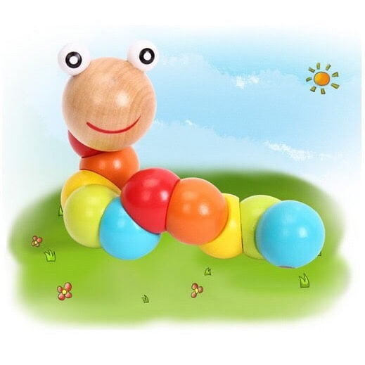 Đồ chơi con sâu sắc màu bằng gỗ tập cầm nắm cho bé