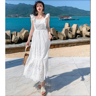 Đầm maxi trắng vải xô
