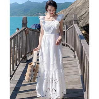 Đầm maxi trắng vải xô