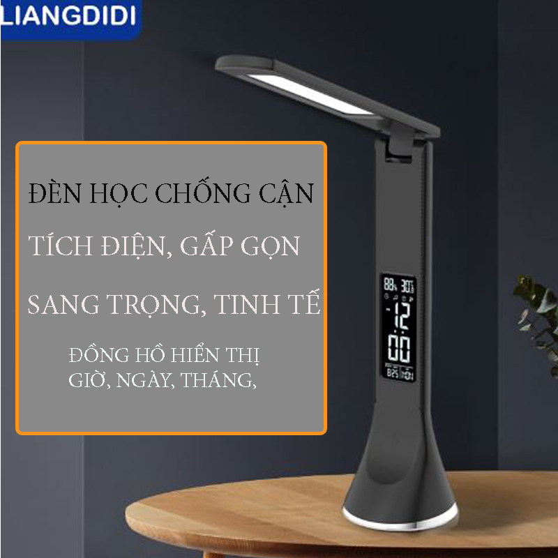 Đèn học, Đèn học chống cận, Đèn học để bàn - Thiết kế sang trong tinh tế, gấp gọn, có hiển thị ngày giờ
