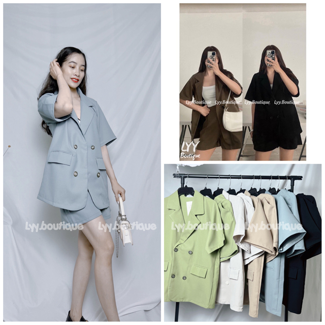 Set đồ nữ áo blazer trơn cộc tay kèm quần short form oversize nhiều màu hot hit LYY BOUTIQUE