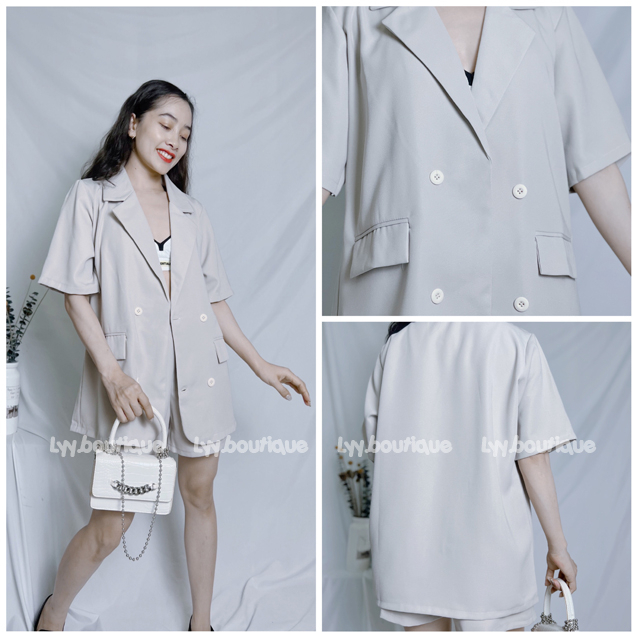 Set đồ nữ áo blazer trơn cộc tay kèm quần short form oversize nhiều màu hot hit LYY BOUTIQUE