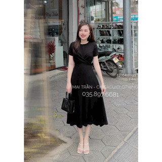 Đầm xòe tăm tay con xoắn bụng phong cách trẻ trung Freesize dưới 55kg