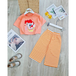 Set áo cam quần kẻ ngựa Pony
