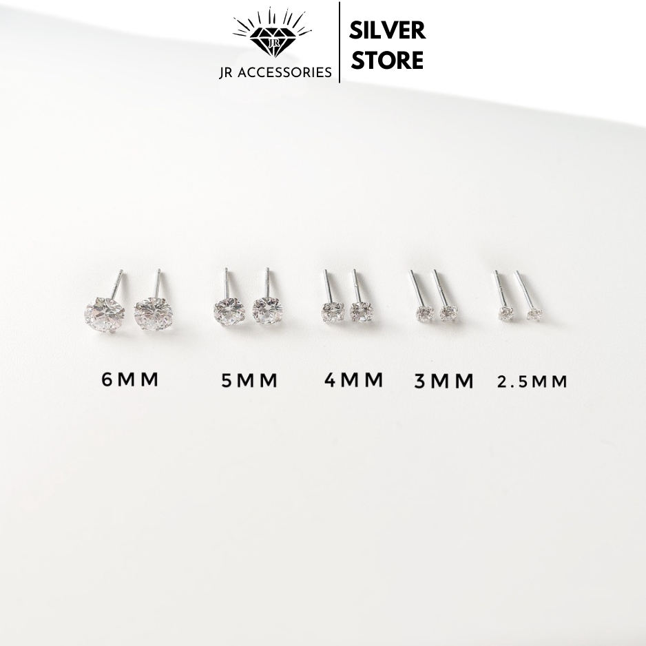 Khuyên tai bạc nam nữ s925 JR Accessories đinh đính đá sang trọng KT01