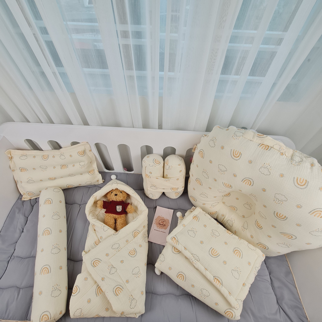 Combo 10 món đi sinh cho mẹ và bé chất liệu cotto organic cao cấp