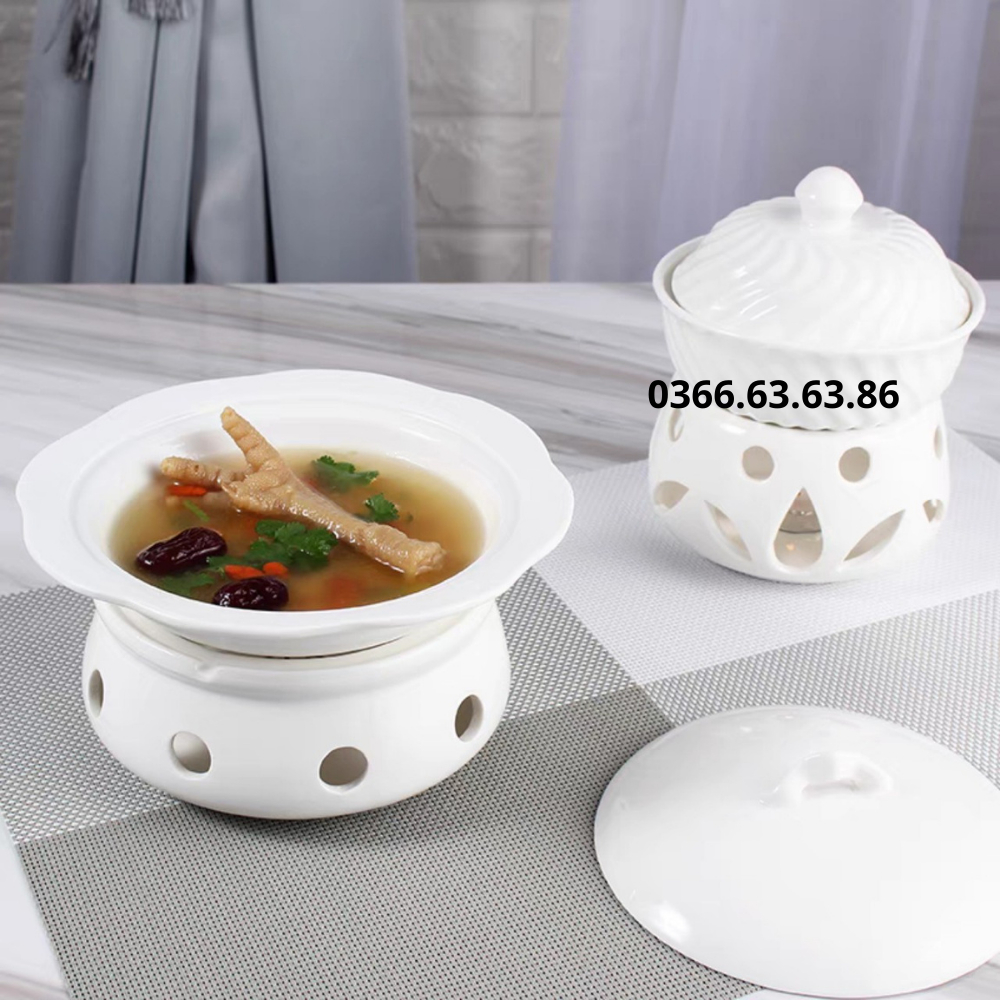 Bát soup sứ mini hâm và giữ nóng đồ ăn bằng nến/cồn. chất liệu sứ trắng cao cấp, dung tích 250ml