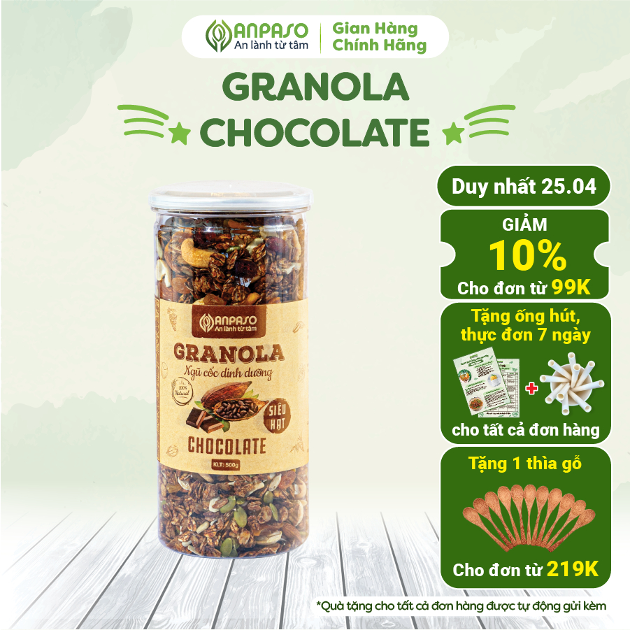 HSD 05.23 Granola Vị Chocolate Siêu Hạt Anpaso Ăn Kiêng,giảm Cân,eat Clean 100g và 200g