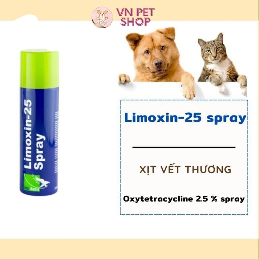 Thuốc xịt trị vết thương phẩu thuật nhiễm trùng da núm vú chân móng cho chó mèo LIMOXIN-25 Spray 200ml VN PET SHOP TX020