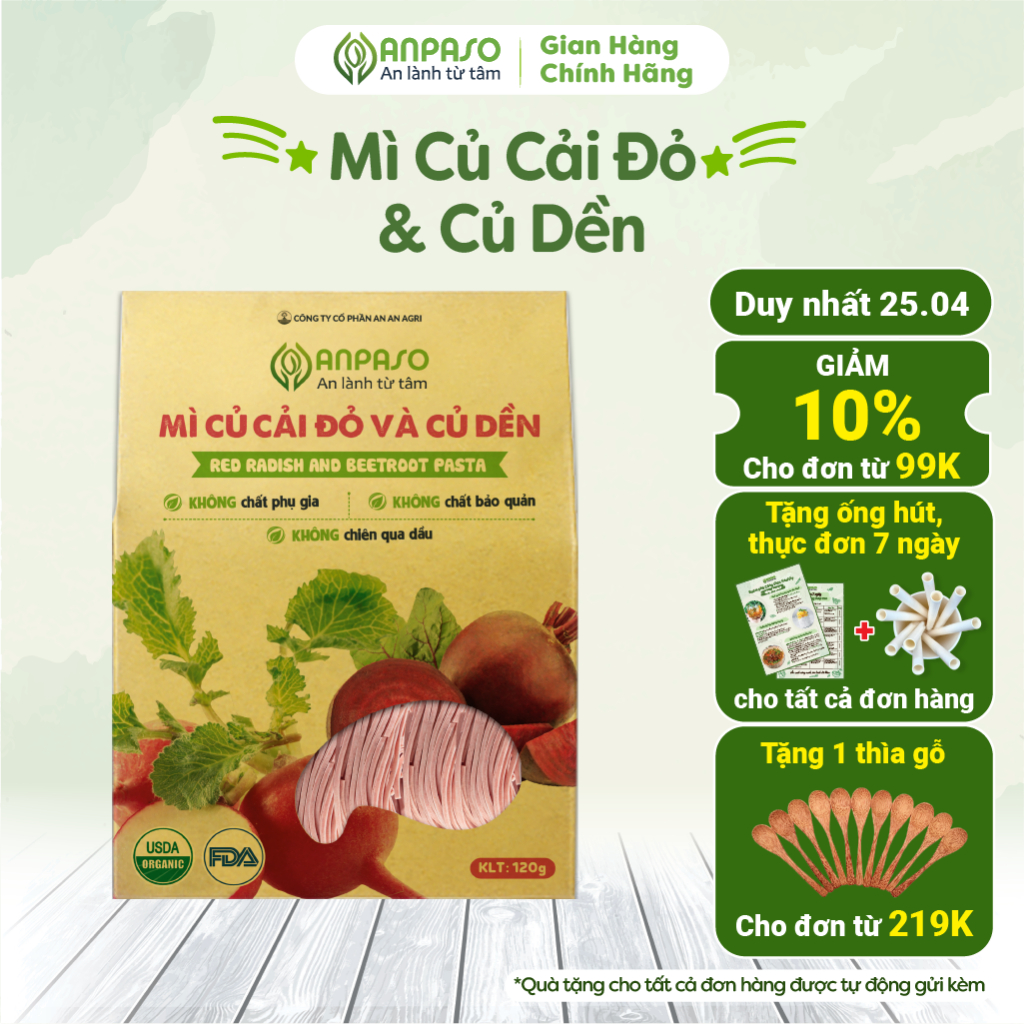 Mì Rau Eat Clean Củ Cải Đỏ Và Củ Dền Hữu Cơ Organic Anpaso, Giảm Cân , Ăn Chay, Không Chiên Dầu 120g