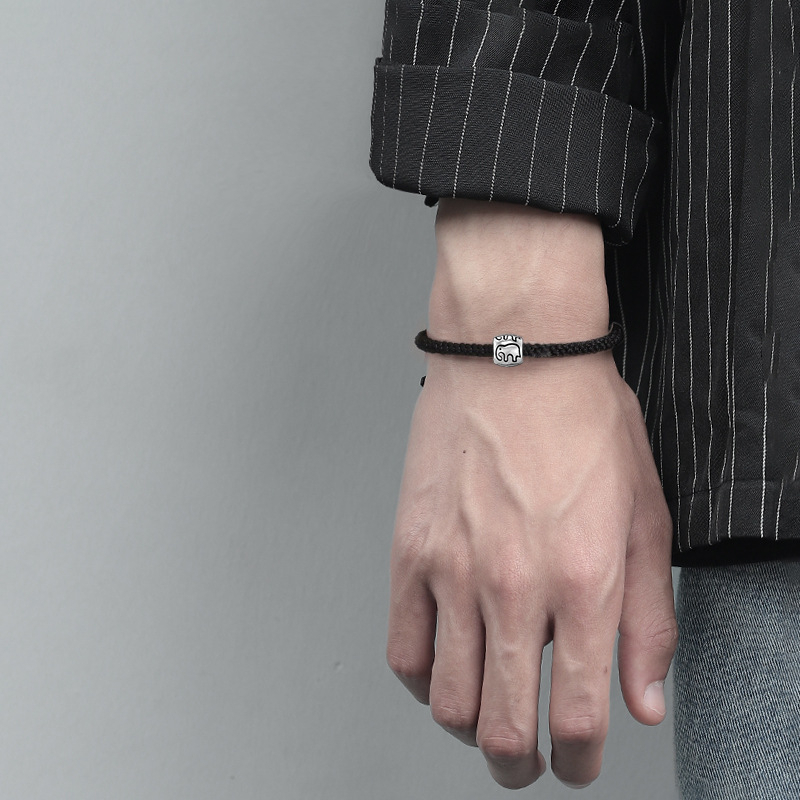 Vòng tay hình con voi biểu tượng may mắn thịnh vượng có dây rút phong cách Hàn Quốc chất liệu Bạc925 Kratos