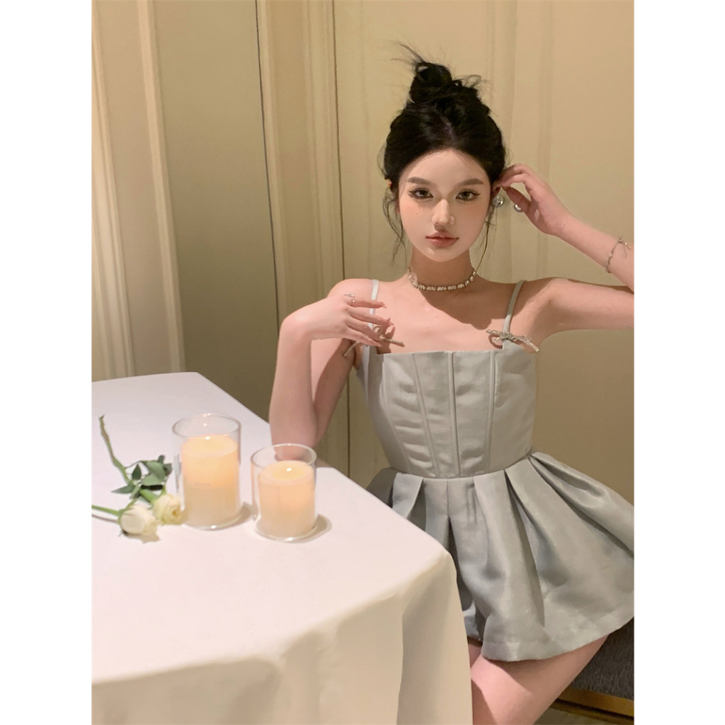 SET áo hai dây đính nơ form cứng phồng dáng babaydoll & quần đùi ngắn cùng chất [KÈM VIDEO FEEDBACK CẬN CHẤT]